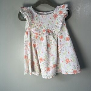Tommy Bahama‎ White short sleeve Dress w florals and pompom trimmed collar, 24M